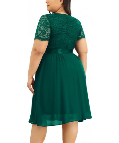 Women's Formal V Neck Floral Lace Contrast Chiffon Plus Size Ruffle Bridesmaid A-line Party Dress Dark Green $29.00 Dresses