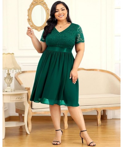 Women's Formal V Neck Floral Lace Contrast Chiffon Plus Size Ruffle Bridesmaid A-line Party Dress Dark Green $29.00 Dresses