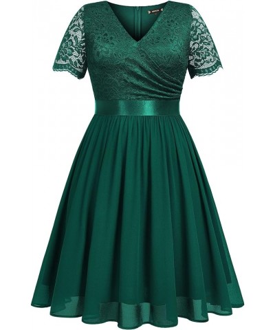 Women's Formal V Neck Floral Lace Contrast Chiffon Plus Size Ruffle Bridesmaid A-line Party Dress Dark Green $29.00 Dresses