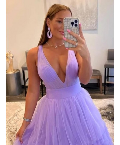 Women's Tiered Tulle Prom Dresses Long V Neck Empire Formal Gowns A Line Puffy Evening Party Dress Hot Pink $43.45 Dresses