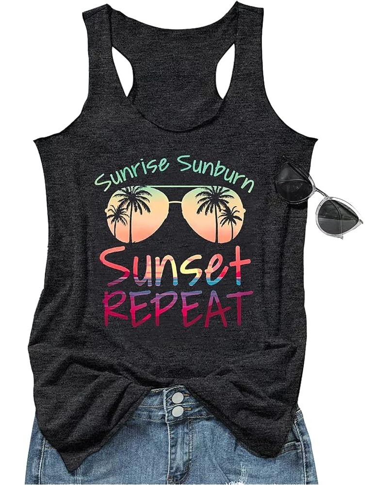 Sunrise Sunburn Sunset Repeat Tank Tops Women Sunshine Graphic Country Music Tees Vest Summer Beach Vacation Camis Tops Sunri...