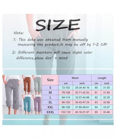 Capri Pants for Women Casual Summer Linen Elastic Waist Drawstring Pants Summer Lounge Plus Size Cropped Trousers D-rose Gold...