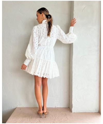 Summer Cotton V Neck Long Losse Sleeve Casual Party A-Line Dresses Embroidery Short Dress New White $36.35 Dresses