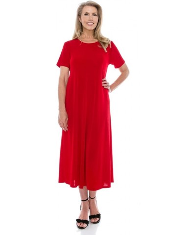 Women's Tank Long Dress – Plus Size Short Sleeve Scoop Neck Casual Swing Flowy Solid T Shirt One Piece Red $25.21 Dresses