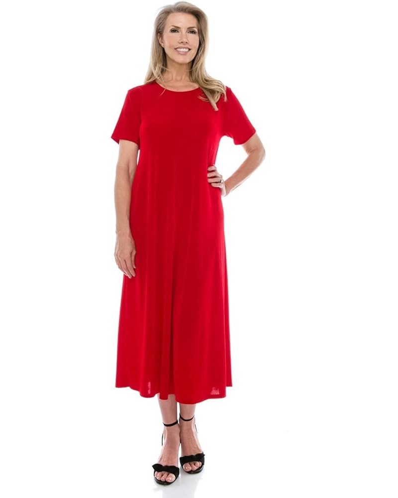 Women's Tank Long Dress – Plus Size Short Sleeve Scoop Neck Casual Swing Flowy Solid T Shirt One Piece Red $25.21 Dresses