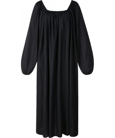 Long Chemise Renaissance Peasant Dress Ren Faire Blouse Black $20.65 Dresses