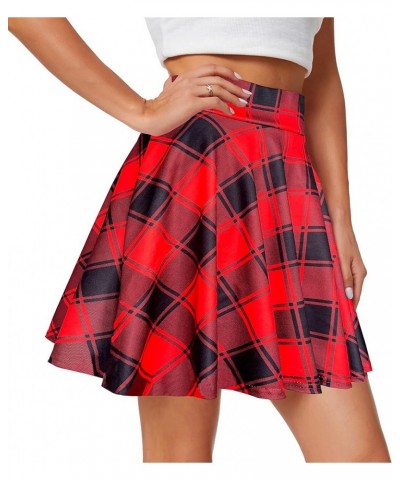 Women's Casual Basic Versatile Flared Pleated Mini Skater Skirt with Shorts Red Plaid $12.50 Skirts