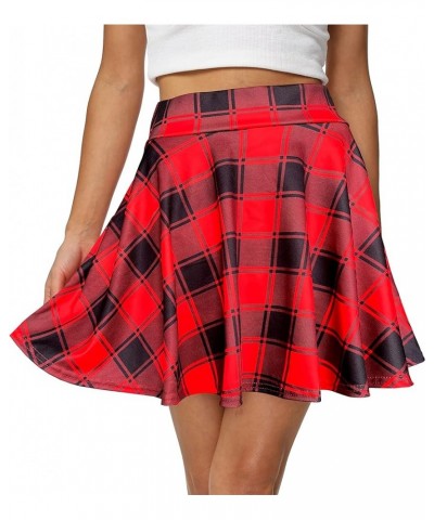 Women's Casual Basic Versatile Flared Pleated Mini Skater Skirt with Shorts Red Plaid $12.50 Skirts