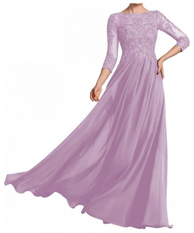 Scoop Neck Mother of The Bride Dress for Wedding 3/4 Sleeves Laces Applique Long Mother of The Groom Dress Mauve $43.85 Dresses