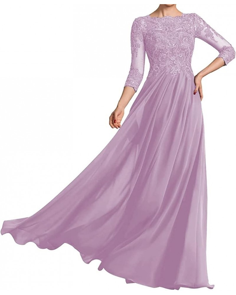 Scoop Neck Mother of The Bride Dress for Wedding 3/4 Sleeves Laces Applique Long Mother of The Groom Dress Mauve $43.85 Dresses