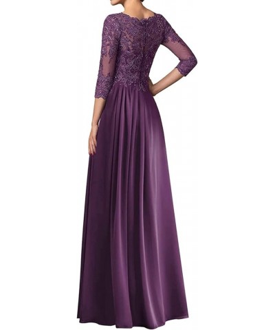 Scoop Neck Mother of The Bride Dress for Wedding 3/4 Sleeves Laces Applique Long Mother of The Groom Dress Mauve $43.85 Dresses