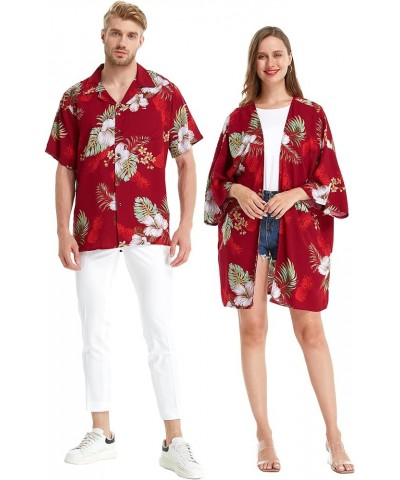 Matchable Couple Hawaiian Luau Shirt or Kimono in Midnight Bloom Women Women Pineapple Garden Burgundy $25.23 Tops