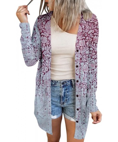 Cardigan Sweaters for Women Dressy Casual Long Sleeve Sweater Coat Loose Fall Open Front Jacket Printed Outwear Tops 1-purple...