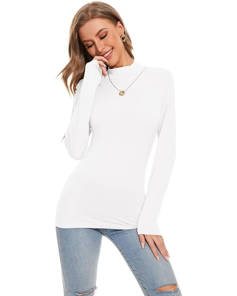 Womens Mock Turtleneck Active Base Layer Long Sleeve Layer Tops White $9.17 Activewear
