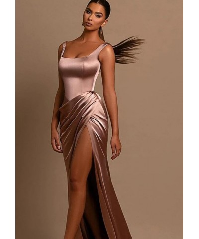 Women's Satin Prom Dresses Long with Slit Backless Mermaid Ruched Formal Evening Party Gowns for Teens Plum $41.59 Dresses