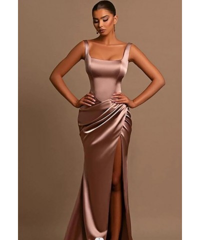 Women's Satin Prom Dresses Long with Slit Backless Mermaid Ruched Formal Evening Party Gowns for Teens Plum $41.59 Dresses