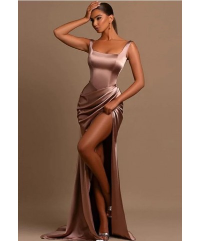 Women's Satin Prom Dresses Long with Slit Backless Mermaid Ruched Formal Evening Party Gowns for Teens Plum $41.59 Dresses