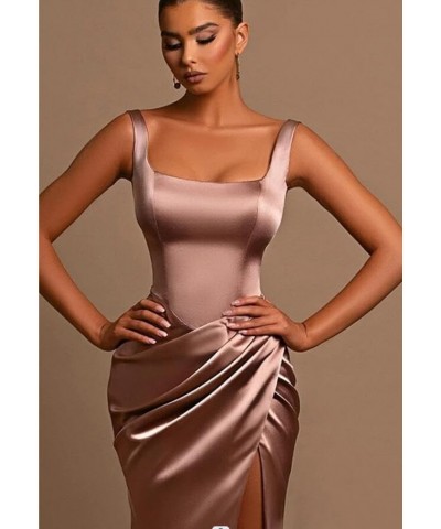 Women's Satin Prom Dresses Long with Slit Backless Mermaid Ruched Formal Evening Party Gowns for Teens Plum $41.59 Dresses