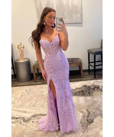 Women's Lace Mermaid Prom Dresses Long with Slit Spaghetti Straps Backless Formal Evening Gowns White $43.98 Dresses