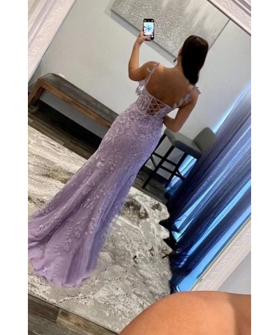 Women's Lace Mermaid Prom Dresses Long with Slit Spaghetti Straps Backless Formal Evening Gowns White $43.98 Dresses