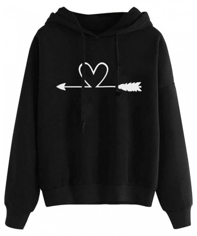 Heart Graphic Hoodies for Women Valentine's Day Sweatshirts Long Sleeve Tops Drawstring Pullover With Pocket 11black $6.90 Ac...