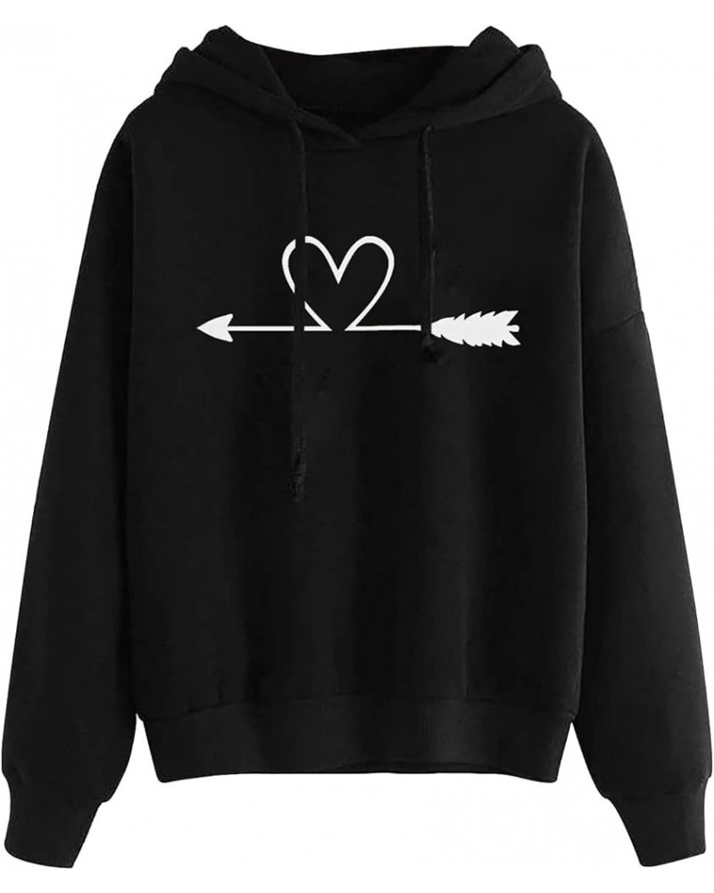 Heart Graphic Hoodies for Women Valentine's Day Sweatshirts Long Sleeve Tops Drawstring Pullover With Pocket 11black $6.90 Ac...